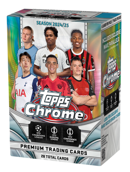 2024-25 TOPPS Chrome UEFA Club Competitions Soccer Cards Blaster doboz